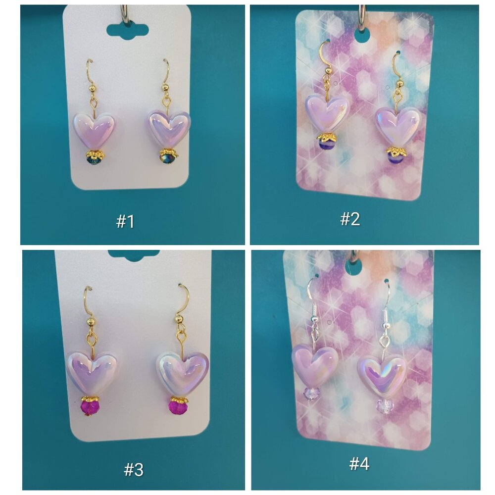 Irridescent PINK Glass Heart Charm Earrings Valentines or Anytime!
